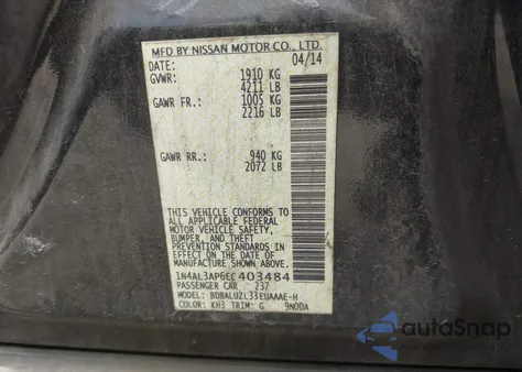 2014 Nissan Altima 2.5 Sv z USA, uszkodzony, nr VIN 1N4AL3AP6EC403484